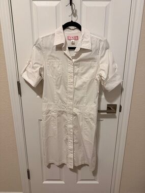 koi White Short-Sleeve Button-Front Scrub Dress